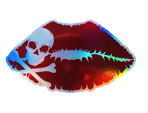 WickedGoodz Red Skull Lips Holographic Vinyl Decal - Pirate Bumper Sticker - for Laptops Tumblers Windows Cars Trucks Walls WickedGoodz Red Skull Lips Holographic Vinyl Decal - Pirate Bumper Sticker - for Laptops Tumblers Windows Cars Trucks Walls
