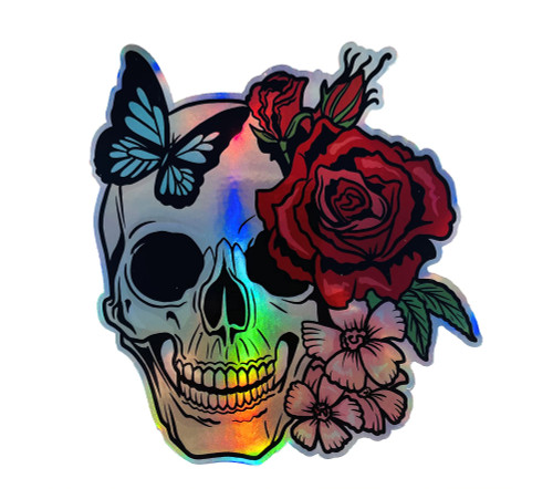 WickedGoodz Butterfly Rose Skull Holographic Vinyl Decal - Flower Skull Bumper Sticker - for Laptops Tumblers Windows Cars Trucks Walls WickedGoodz Butterfly Rose Skull Holographic Vinyl Decal - Flower Skull Bumper Sticker - for Laptops Tumblers Windows Cars Trucks Walls