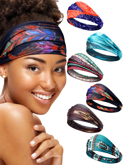 SATINIOR 6 Pieces African Headband Boho Print Headband Yoga Sports Workout Hairband Elastic Twisted Knot Turban Headwrap for Women Girls Hair Accessories (Vintage Prints) SATINIOR 6 Pieces African Headband Boho Print Headband Yoga Sports Workout Hairband Elastic Twisted Knot Turban Headwrap for Women Girls Hair Accessories (Vintage Prints)