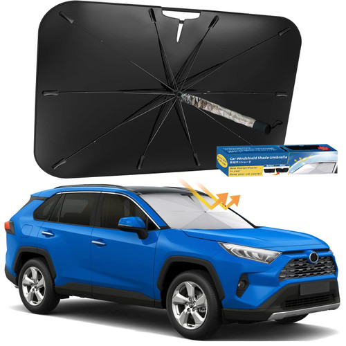 Motomate Windshield Sun Shade Umbrella- Foldable Car Umbrella Sunshade Cover UV Block Car Front Window, Block Heat and Sun, Car Sun Shade, with a Pouch