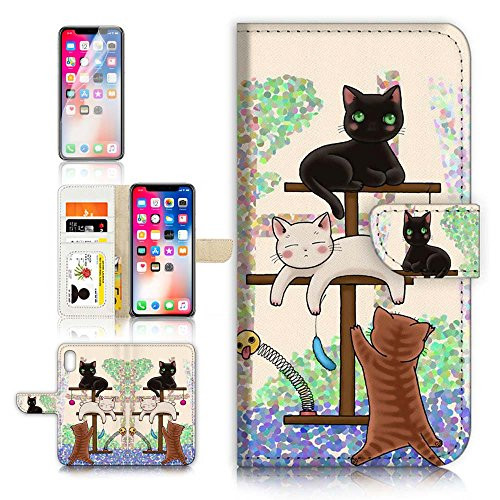 ( For iPhone X ) Flip Wallet Case Cover & Screen Protector Bundle! A1944 Cat