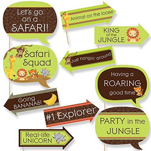Funny Funfari - Fun Safari Jungle - Baby Shower or Birthday Party Photo Booth Props Kit - 10 Piece