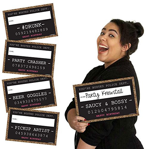 Big Dot of Happiness Chic Birthday Party Mug Shots - Black and Gold - Photo Booth Props Party Mugshot Signs - 20 Count