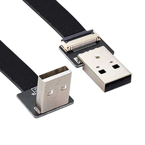 NFHK Up Angled USB 2.0 Type-A Male to Type-A Male Data Flat Slim FPC Cable 90 Degree for FPV & Disk & Scanner & Printer 200CM