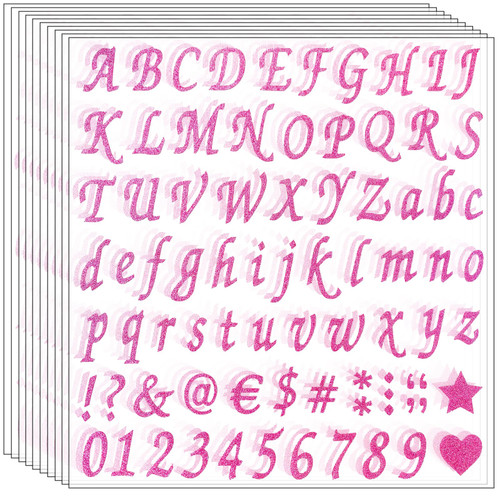 Waynoda 800 Pieces 10 Sheets Glitter Alphabet Letter Stickers, Self Adhesive Alphabet Number Stickers, letter and Number Stickers, Decals for Sign, Grad Cap Decoration, DIY Crafts Art Making, Classroom Decor, Business,Address Number (Pink)
