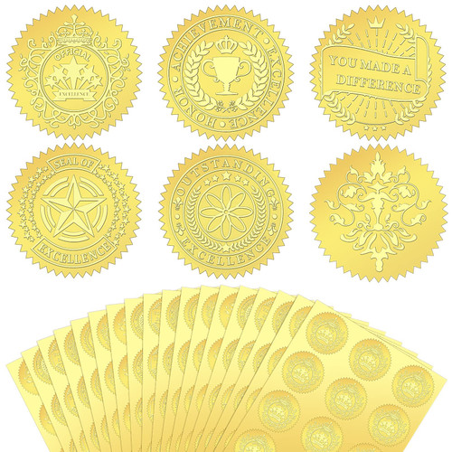 216 Pcs Embossed Gold Foil Certificate Seal Achievement Gold Stickers Embossed Award Certificate Stickers Adhesive Gold Seals for Certificates Awards Envelopes Diplomas
