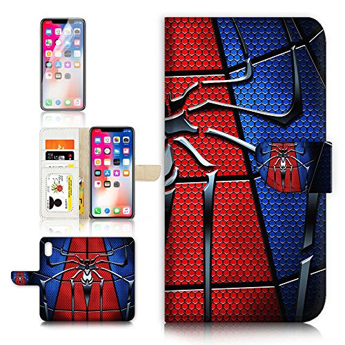 (for iPhone Xs MAX) Flip Wallet Case Cover & Screen Protector Bundle - A8110 Spiderman