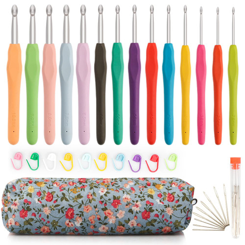 OWill 14 Piece Crochet Hooks Set, Crochet Hooks for Beginners Adults, Soft Grip Crochet Needles Tools with Storage Case?Ergonomic Crochet Hooks for Arthritic Hands