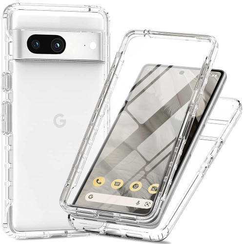 Eilkmcre for Google Pixel 7A 5G Case with Built-in Screen Protector, Crystal Transparent Soft Silicone TPU Bumper Shockproof 360 Full-Body Protective Phone Cover for Google Pixel 7A 6.1", Clear