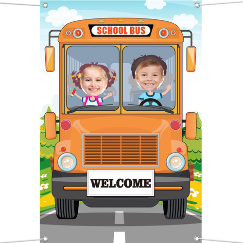 School Bus Photo Booth Prop School Bus Selfie Frame School Party Backdrop Wheels on The Bus Background Banner for School Birthday Party Supplies First Day of School Party Decorations Halloween Decor