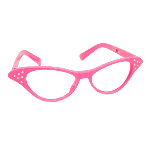 Hip Hop 50's Shop Womens Cat Eye Rhinestone Glasses, Hot Pink