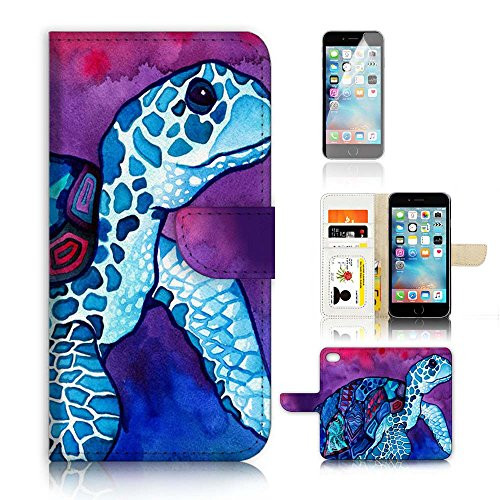 ( For iPhone 7 ) Flip Wallet Case Cover and Screen Protector Bundle A20298 Turtle Paint
