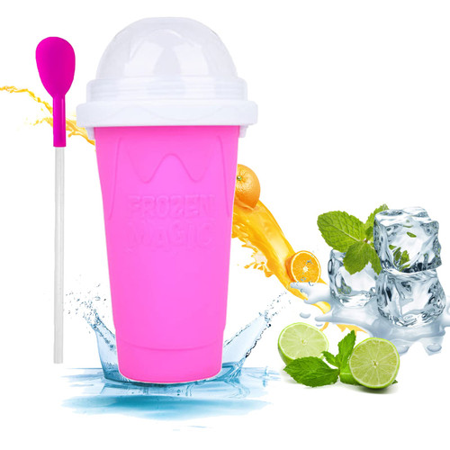 snow keychain Slushy Maker Cup Slushie Cup, Slushy Machines, Tik Tok Slushie Maker Squeeze Cup, Ice Cream Maker Quick Frozen Slushie Machines, Frozen Magic Slushy Cup for Fun(Pink)
