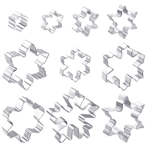 10 Pieces Snowflake Cookie Cutters Set, Christmas Winter Cookie Cutters Stainless Steel Holiday Cookie Cutters Fondant Embossing Tool Metal Cake Cutters for Biscuit Cake Sandwich Bread Kitchen Tool