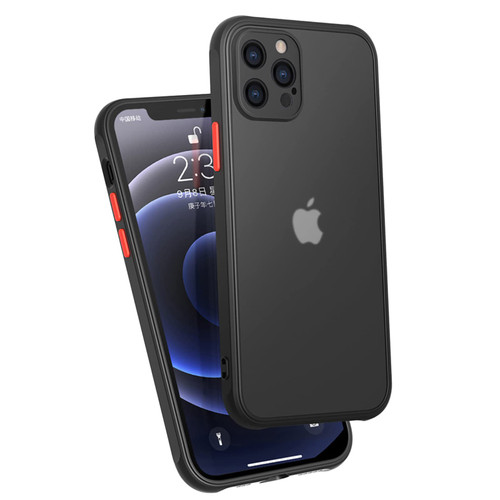ZEZHOU iPhone 12 Pro Case with Camera Lens Protector 6.1", Shockproof Full Body Covered Soft Flat Edge Bumper, Enhanced Corner, Translucent Matte Hard PC Back Slim Drop Protection Phone Case, Black