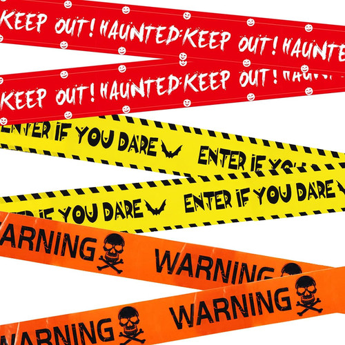 3 Rolls Halloween Fright Tape, Halloween Decoration Caution Tape for Haunted Houses, Danger, Beware and Attention, Fright Tape Bundle for Zombie Party, Yard Decor (Orange+Red+Yellow)