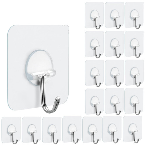 FOTYRIG Adhesive Hooks Sticky Hooks for Hanging Heavy Duty Wall Hangers Without Nails 15lb(Max) 180 Degree Rotating Seamless Stick on Wall Hooks Bathroom Kitchen Office Outdoors-20 Packs