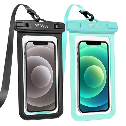 Universal Waterproof Phone Pouch, IPX8 Waterproof Phone Case Dry Bag with Lanyard for iPhone 14 13 12 11 Pro Max XR X XS SE 8 Plus Samsung S23 S22 Ultra S21 S10 S9, up to 7", 2 Pack (Black/Green)