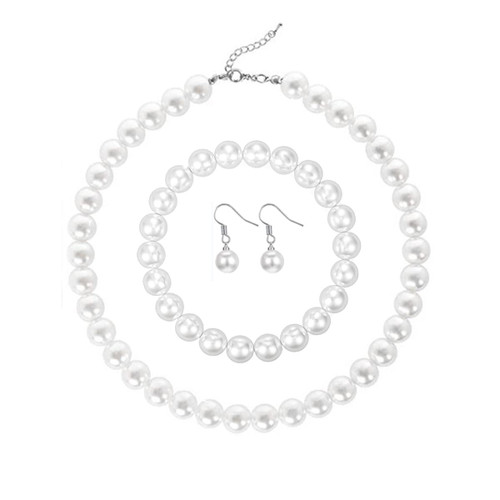 GRAZIOSO Faux Pearl Necklace Set for Women Girls, 8mm Pearl Earrings Bracelet 3 pcs Pearl Jewelry, Birthday Christmas Gift for Brides Mom Wife Sister Best Friend, Gift Box (B) GRAZIOSO Faux Pearl Necklace Set for Women Girls, 8mm Pearl Earrings Bracelet 3 pcs Pearl Jewelry, Birthday Christmas Gift for Brides Mom Wife Sister Best Friend, Gift Box (B)