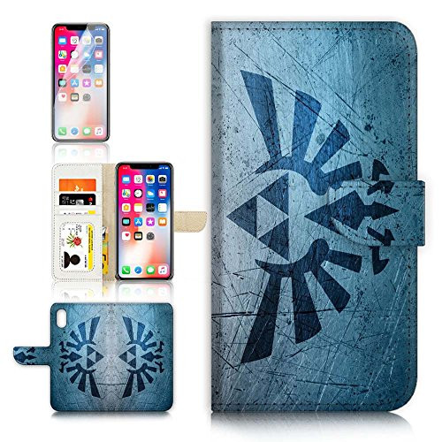 ( For iPhone X ) Flip Wallet Case Cover & Screen Protector Bundle - A21402 Legend of Zelda Sign