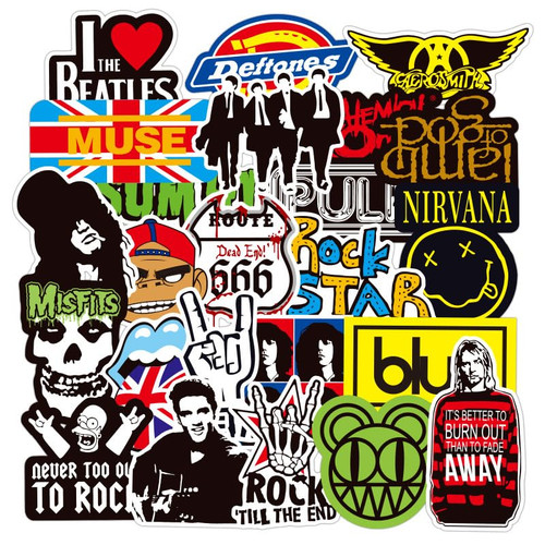 Maseihels 100pcs Rock Band Punk Icon Stickers Vinyl Waterproof Cool Funny Stickers Decals for Adults Teens Kids Colorful Sticker Pack for Laptop Phone Skateboard Luggage Water Bottle hydroflask