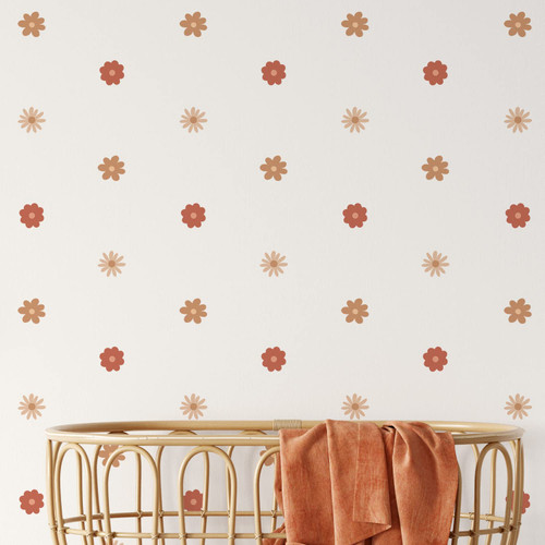 QUCHENG Daisy Wall Decals Boho Girls Bedroom Floral Stickers Removable Decor Nursery Kids Room Vinyl Murals DIY Cute Decorations 6 Sheets