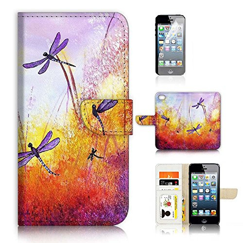 ( For iPhone 6 Plus / iPhone 6S Plus ) Flip Wallet Case Cover & Screen Protector Bundle - A21092 Dragonfly