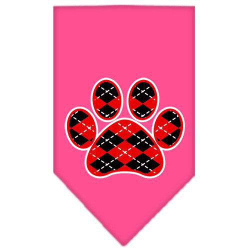 Mirage Pet Products Argyle Paw Red Screen Print Bandana for Pets, Small, Bright Pink