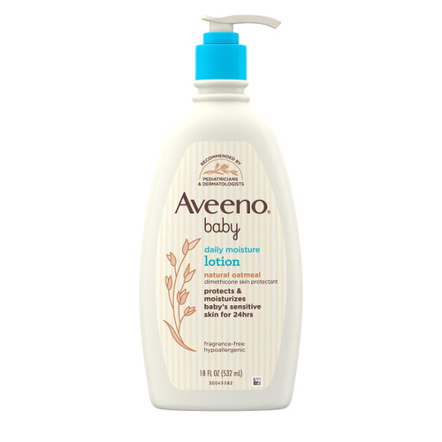 Aveeno Baby Daily Moisture Moisturizing Lotion for Delicate Skin with Natural Colloidal Oatmeal & Dimethicone, Hypoallergenic, Fragrance-, Phthalate- & Paraben-Free, 18 fl. oz (Package May Vary) Aveeno Baby Daily Moisture Moisturizing Lotion for Delicate Skin with Natural Colloidal Oatmeal & Dimethicone, Hypoallergenic, Fragrance-, Phthalate- & Paraben-Free, 18 fl. oz (Package May Vary)