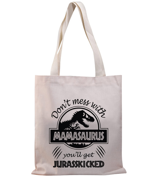 BDPWSS Mom Canvas Tote Bag Mom Birthday Shoulder Bag Don't Mess With Mamasaurus You'll Get Jurasskicked Mama Travel Pouch (Mess mama TG)