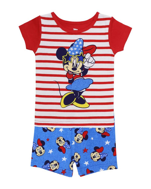 Disney Girls' Minnie Mouse 2-Piece Snug-Fit Cotton Pajamas Set, MINNIE AMERICA, 4T