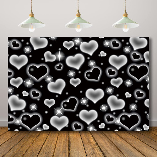 Rarcoirs Early 2000s Photography Background Black Love Heart Fashion 90s Birthday Party Backdrop Vintage Portrait Selfie Decoration Anniversary Banner 71X47inch