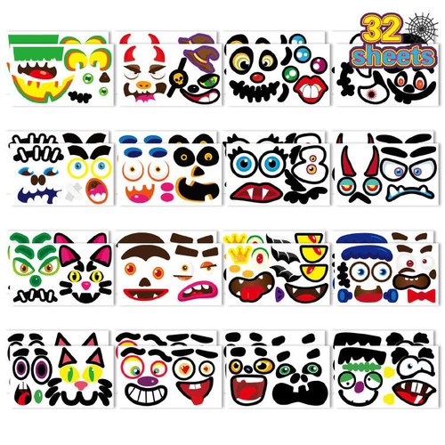 64 Packs Halloween Pumpkin Decorating Stickers, 32Sheets Pumpkin Face Stickers for Halloween Kids Toddlers Party Favors Halloween Treats Stickers