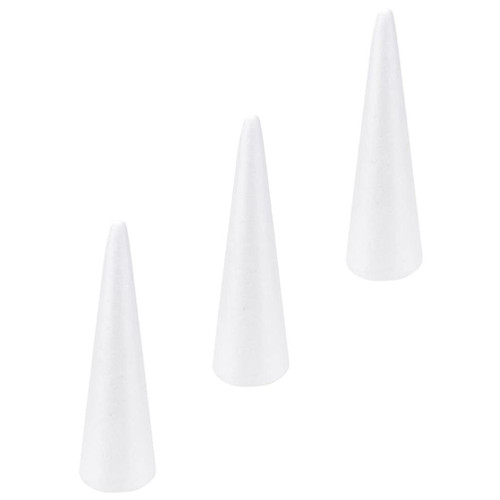 Happyyami Foam Shapes 3pcs Christmas Foam Cone for DIY Arts and Crafts 30CM White Polystyrene Cone Shapes Small Cones Christmas Tree Crafts Table Centerpiece Decor Wedding Table Decor