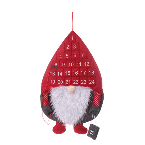 Christmas Advent Calendar Wall Hanging Swedish Tomte Santa Gnome Advent Calendar with 25 Pockets for Kids Christmas Holiday Decorations - Red Hat