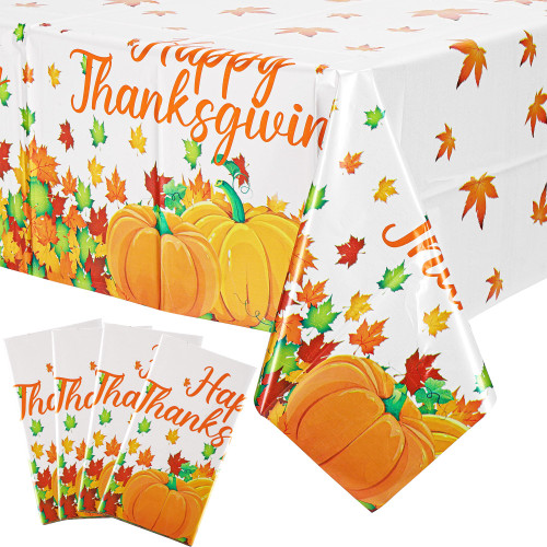 Mornajina 4 Packs 108 x 54 Inch Thanksgiving Fall Tablecloth Plastic Autumn Maple Leave Pumpkin Table Cloths Disposable Table Cover for Autumn Thanksgiving Party Table Decoration (Pumpkins)