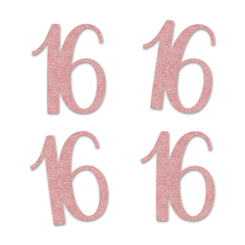Rose Gold 16 Cut-Out Numbers, 16th Glitter Birthday Party Anniversary Decorations DIY Essentials