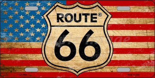 Route 66 American Flag Novelty License Plate Tag Sign