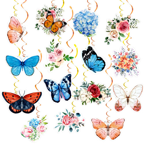 KatchOn, Tropical Butterfly Hanging Swirl - Pack of 30, NO DIY | Spring Butterfly Hanging Swirls, Garden Birthday Decorations | Flower Party Decorations, Butterfly Party Decorations for Wedding