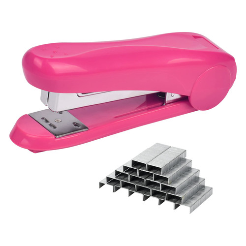 Weibo Effortless Desktop Stapler, One Touch Stapling, Easy to Load Ergonomic Stapler, 20-30 Sheet Capacity, Includes 2000 Staples and Staple Remover (Pink)