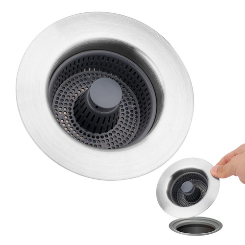 3-in-1 Stainless Steel Sink Aid, Kitchen Sink Drain Strainer Sink Cover Filter Anti-Clogging Kitchen Sink Plug Stopper Kitchen Sink Drain Basket