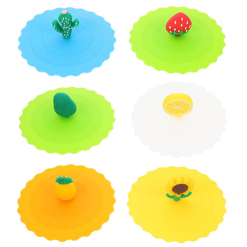 Cabilock 6pcs Silicone Cup Lid Mug Cup Cover Hot Drink Cup Lid Fruit Shape Cup Lids Cup Protectors Airtight Cup Cover for Glass Cup Coffee Cup Hot and Cold Beverages