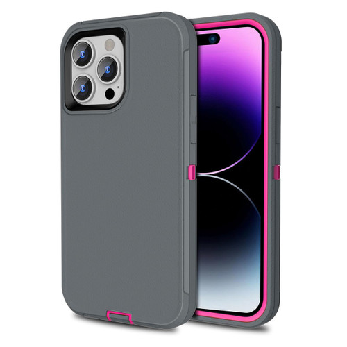 for iPhone 15 Pro Max Case, Dual Layer Shockproof Full Body Cover Military Grade Drop Protection Heavy Duty Protective Phone Case for Apple iPhone 15ProMax 6.7 inch (Grey/Rose)