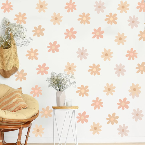 BBTO Daisy Wall Decal Flower Vinyl Wall Decals Daisy Decals Floral Decals Peel and Stick Daisy Stickers for Kids Nursery Wall Art Bedroom Living Room Classroom Decor (Warm Color)