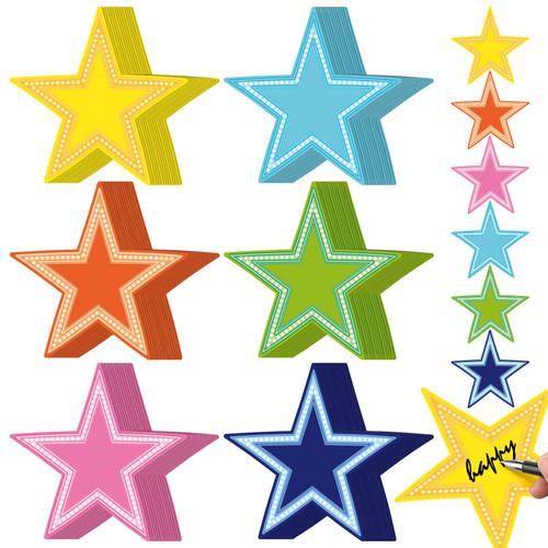 90 Pieces Neon Stars Bulletin Board Cutouts Rainbow Colored Star Bulletin Board Decorations Stars Shapes Paper Cutouts for Classroom Bulletin Board Neon Party Supply Teachers Kids DIY