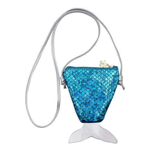 Kids Toddlers Glitter Mermaid Crossbody Purse Holographic Shoulder Bag Satchel for Boys Girls (Blue)