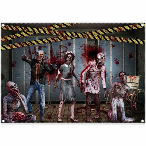 YCUCUEI 7x5ft Fabric Halloween Zombie Backdrop Scary Haunted House Photography Background Spooky Hospital Doctors Party Decorations Banner Photo Booth Props
