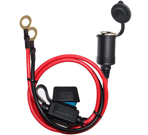 qofowin 2FT Car Female Cigarette Lighter Plug Socket to Eyelet Terminals 12V Extension Cable with 15A Fuse(2FT)