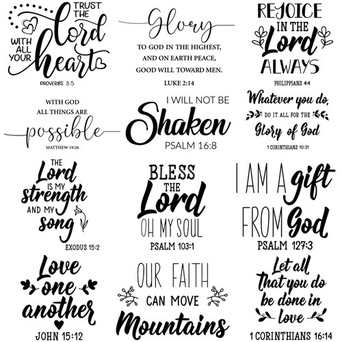 12 Pieces Bible Verse Wall Decals Scripture Wall Art Inspirational Quotes Christian Wall Decals Religious Peel and Stick Motivational Wall Decal for Bedroom Living Room (Stylish Style)