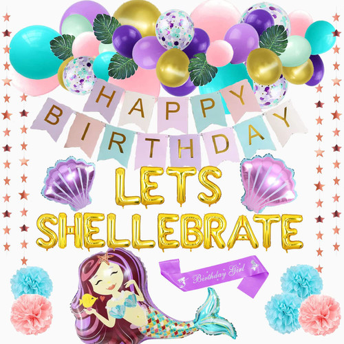 Let's Shellebrate Mermaid Birthday Decorations, Let's Shellebrate Seashell Birthday Party Decorations, Under The Sea Party Decorations, Little Mermaid Sea Shell Ocean Seashell Theme Banner Balloons Let's Shellebrate Mermaid Birthday Decorations, Let's Shellebrate Seashell Birthday Party Decorations, Under The Sea Party Decorations, Little Mermaid Sea Shell Ocean Seashell Theme Banner Balloons